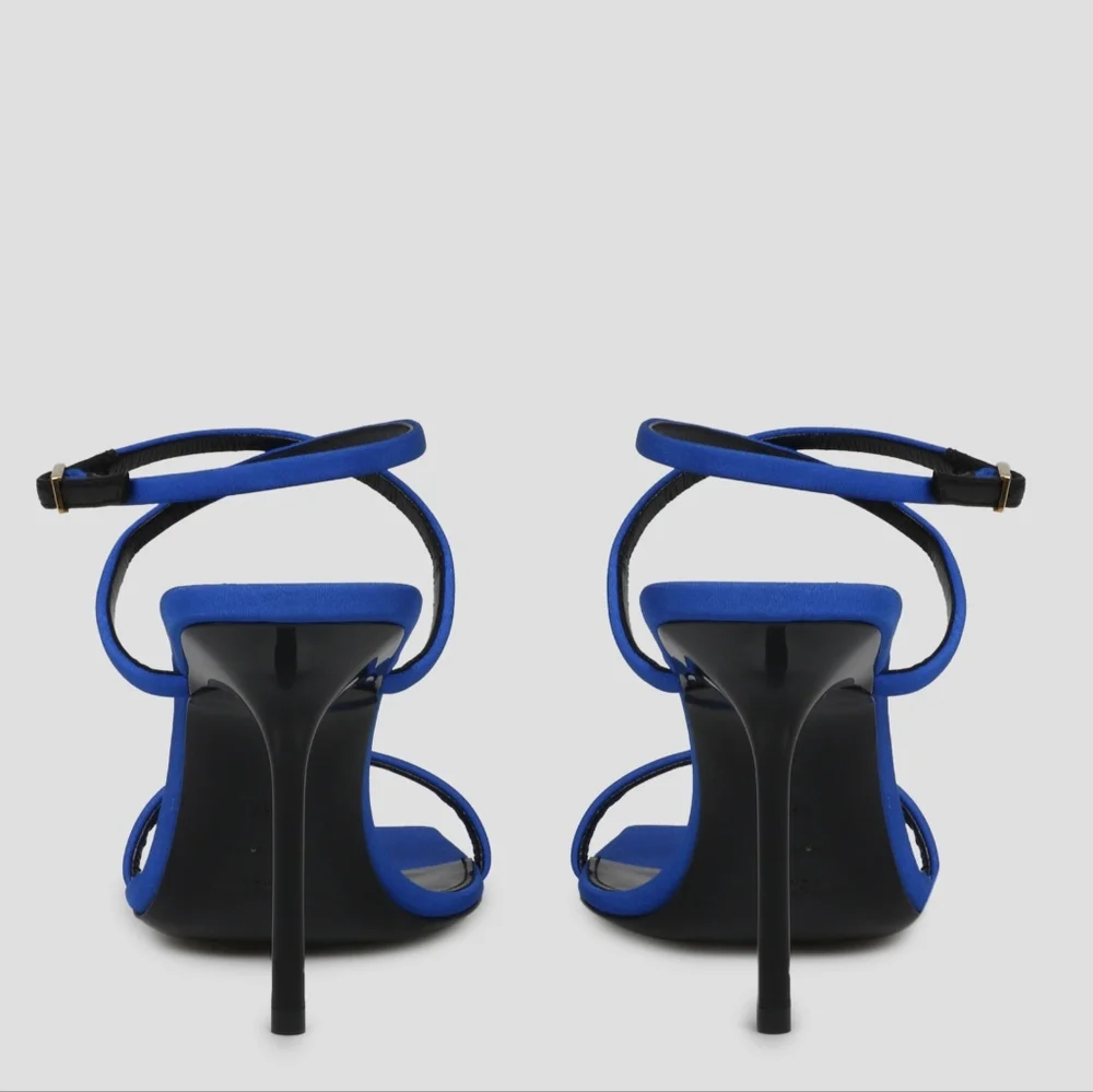 NIB Saint Laurent Baliqua Blue‎ Strappy Stiletto Sandals Heels 40 - Picture 3 of 12